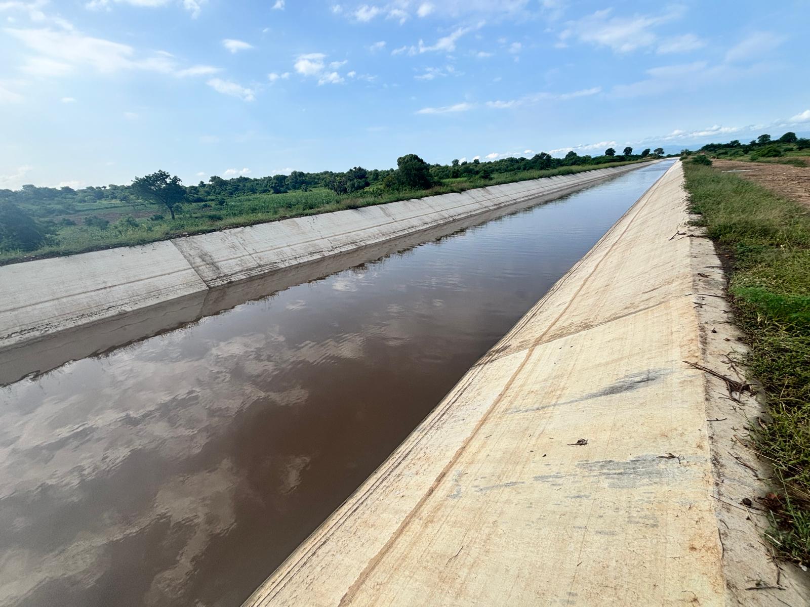 Water flowing along a lined irrigation canal